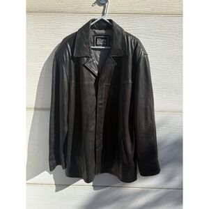 Vtg Joseph Barry Black Leather Jacket Mens Size XL Button Up Lined Y2K